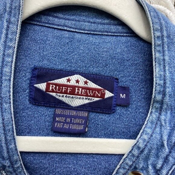 Vintage Denim Embellished Button-Up Shirt By Ruff Hewn With Embroidery Size M - Picture 6 of 8
